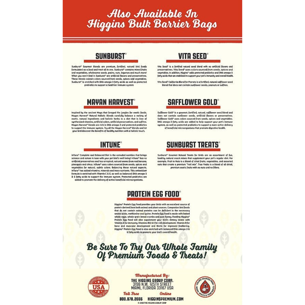 Higgins InTune Natural Conure & Cockatiel Bird Food. 18-lb Bag