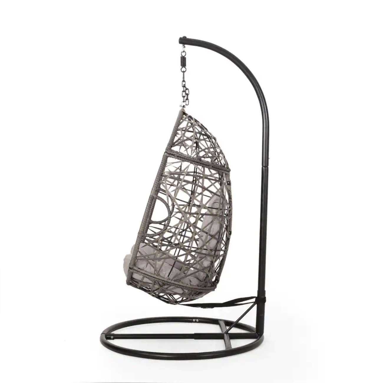Noble House Stefanie Outdoor Wicker Tear Drop Gray and Black Hanging Chair