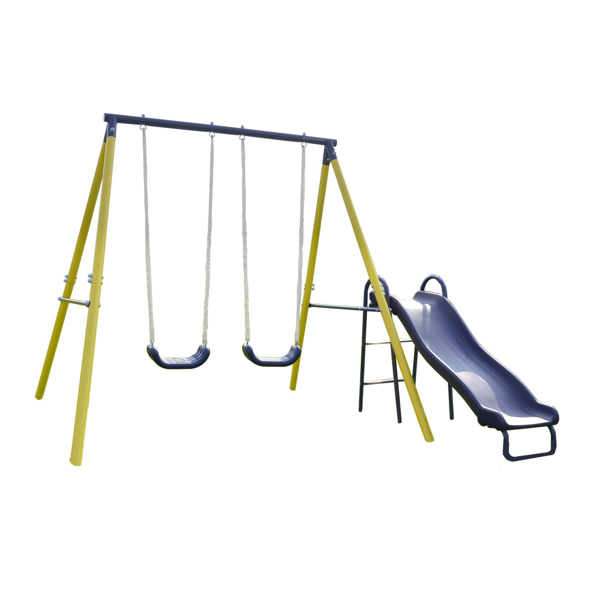 Sportspower Power Play Time Metal Swing Set with 5ft Heavy Duty Slide and Two Swings