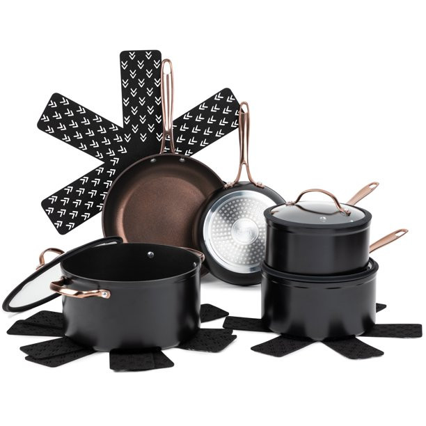 Thyme & Table Non-Stick Pots and Pans 12-Piece Cookware Set. Rose Gold