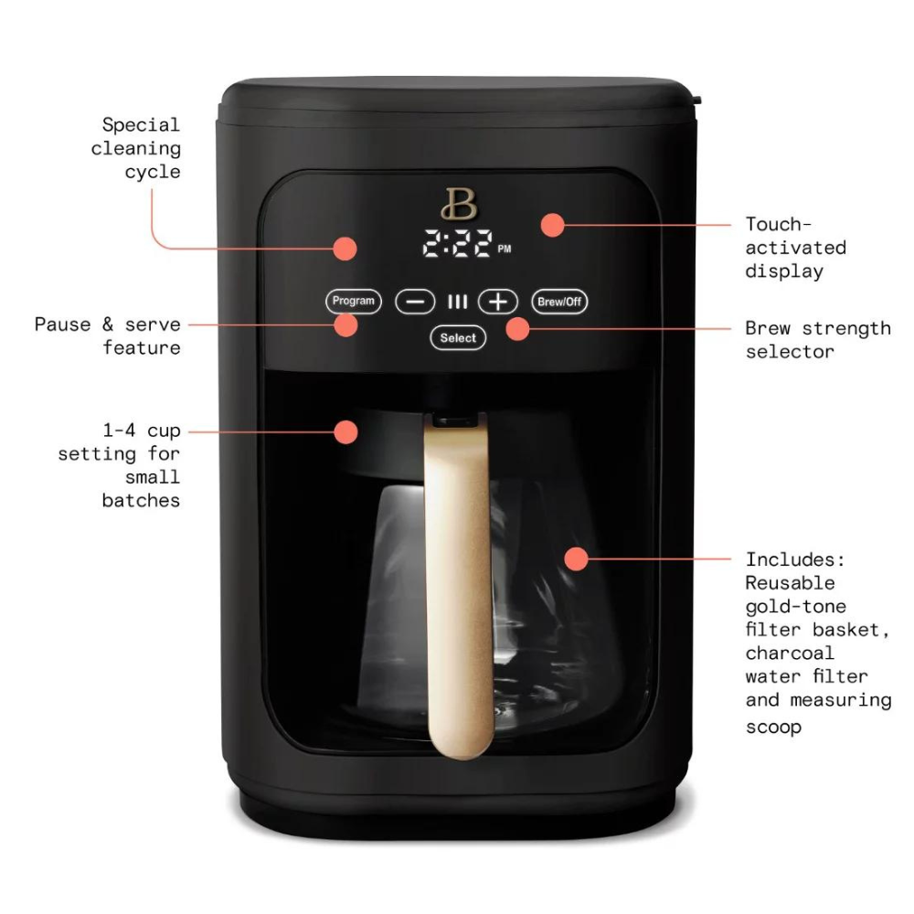 Beautiful 14 Cup Programmable Touchscreen Coffee Maker. Black Sesame by Drew Barrymore