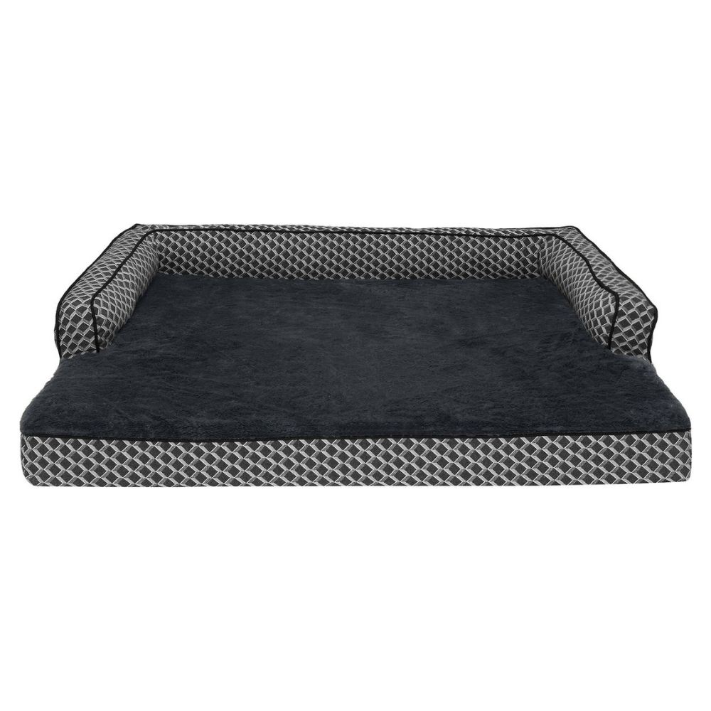 FurHaven Jumbo Comfy Couch Orthopedic Bolster Dog Bed with Removable Cover. Diamond Gray