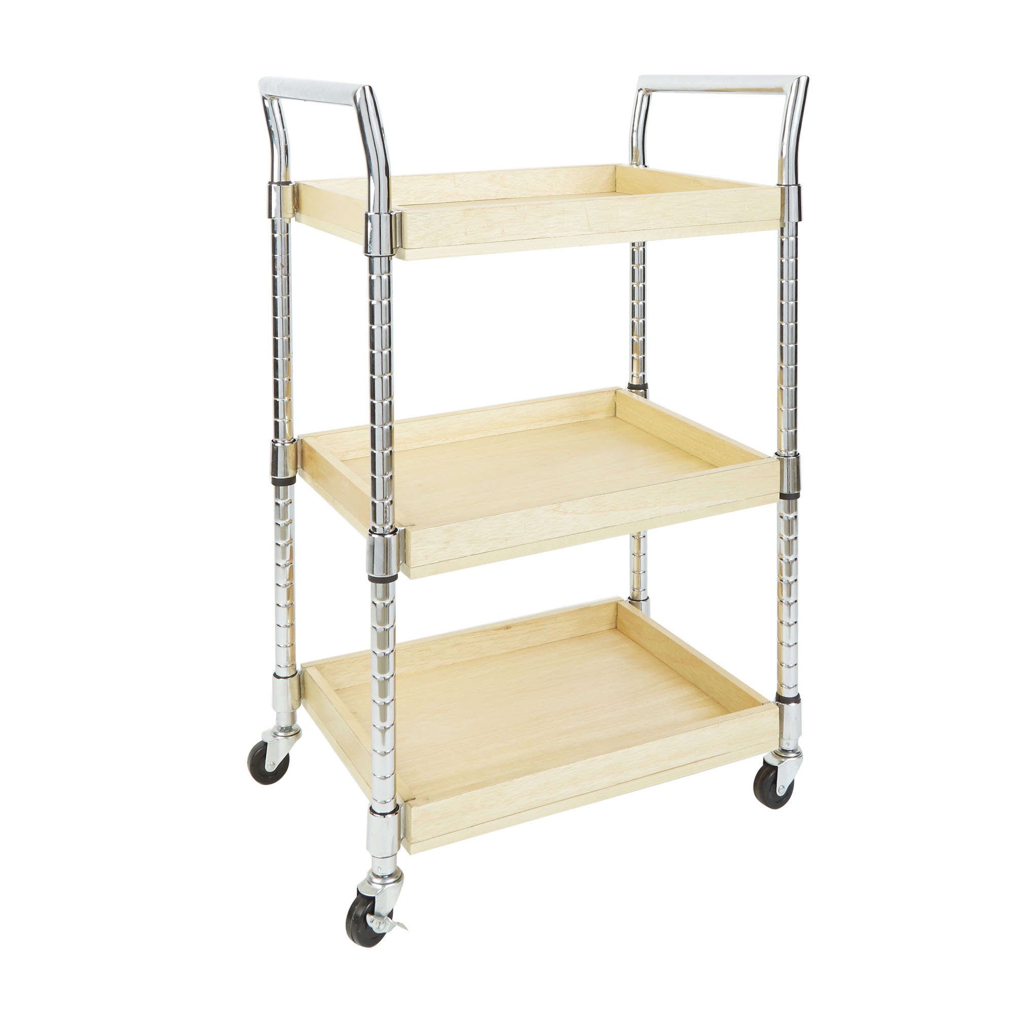 Mainstays Multi-Purpose Wood Cart. Natural Finish with Chrome Handles