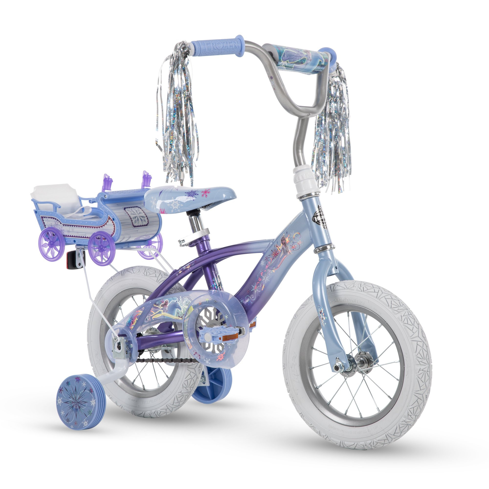 Huffy Disney Frozen Bike with Doll Carrier Sleigh for Girl-s. 12 In.. White and Purple