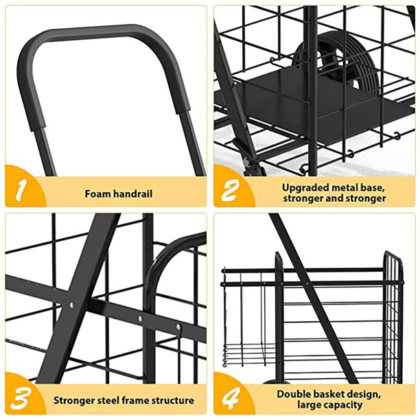 Siffler Shopping Cart With 360  Rolling Swivel Wheels. Large-Black