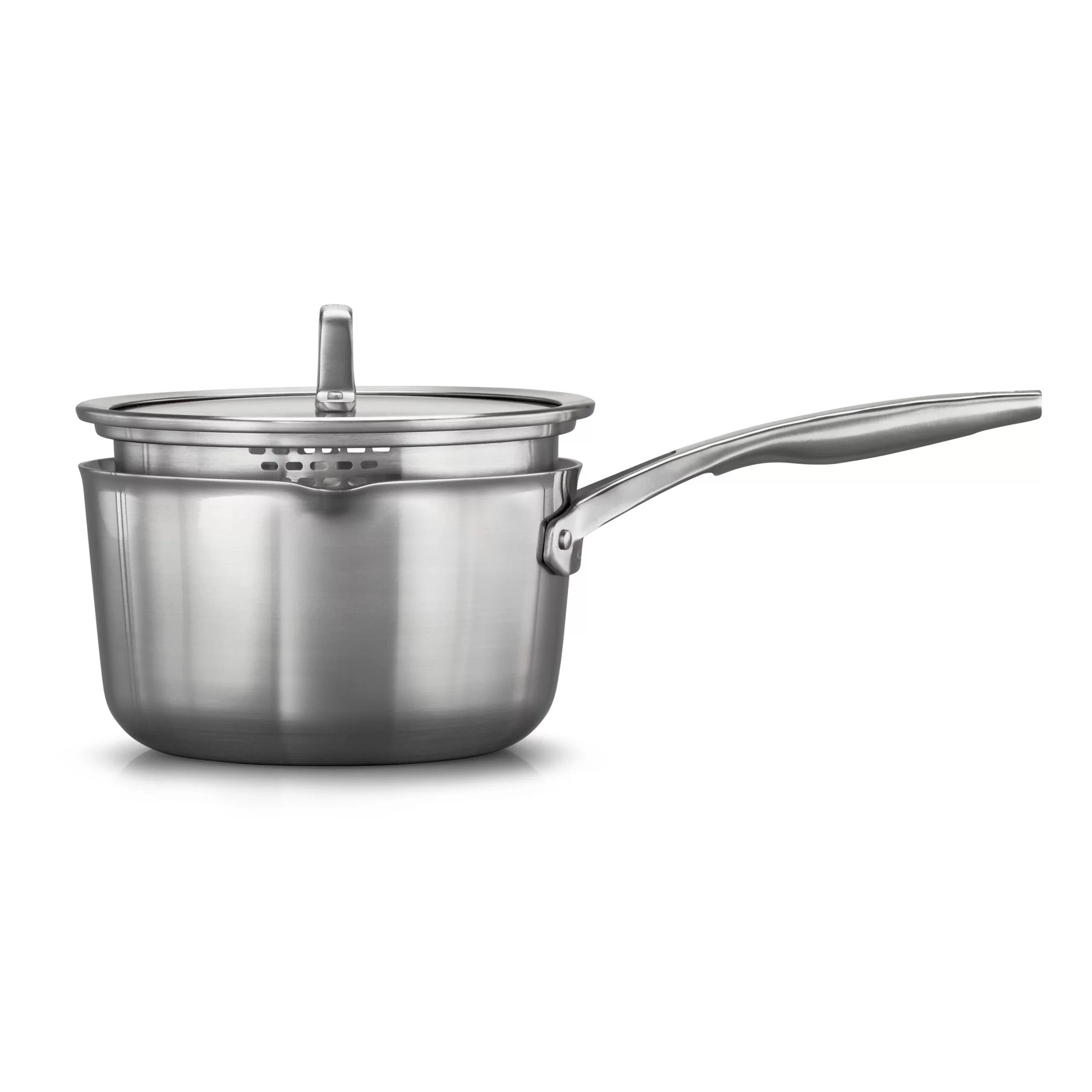 Calphalon Premier Stainless Steel Cookware. 3.5-Quart Sauce Pan With Pour And Strain Cover