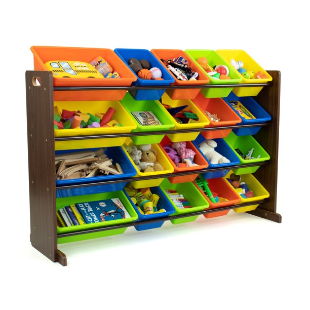 Humble Crew Forest Extra Large Toy Storage Organizer with 20 Storage Bins. Dark Walnut/Multi Color