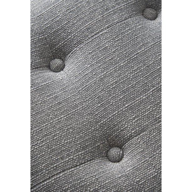 Better Homes & Gardens Round Tufted Storage Ottoman. Gray Faux Linen