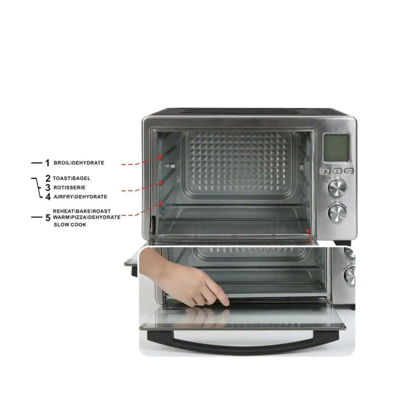 LNC 33.8 qt. Black and Silver Stainless Steel Air Fryer Oven with Baking Tray Fry Basket Rotisserie Fork Set