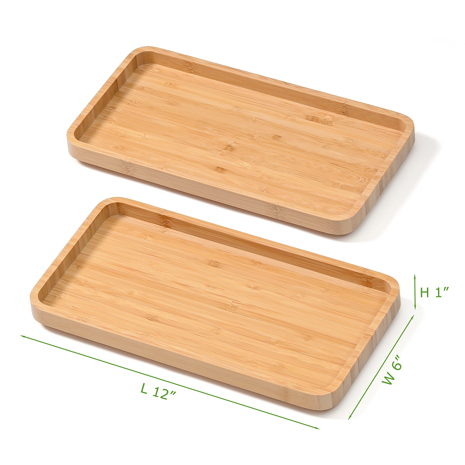 Toplio Bamboo Tray. Bathroom Counter Tray. Vanity Trays. 12 x 6 x 1 in. Set of 2
