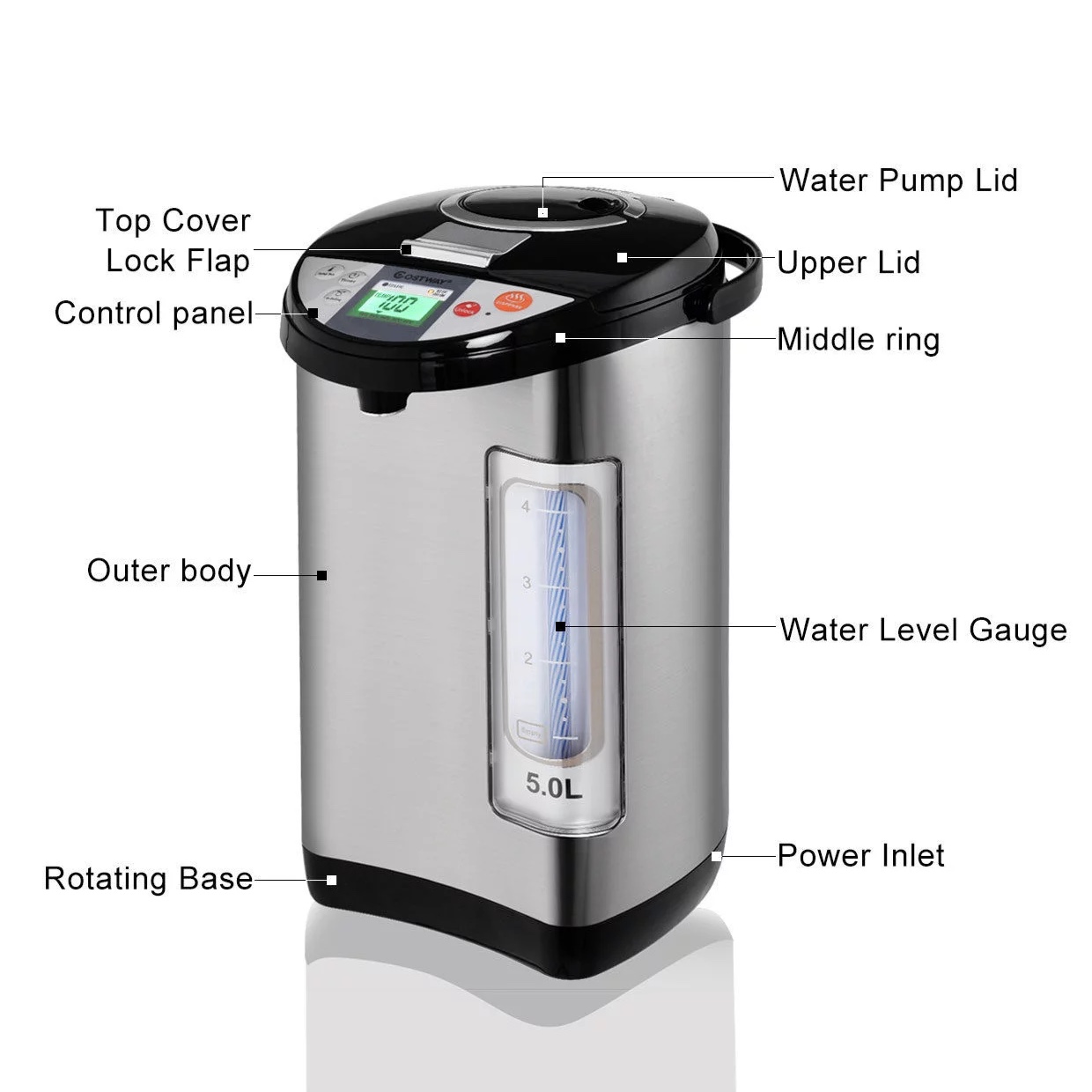 Costway 5-Liter LCD Water Boiler and Warmer. Electric Hot Pot Kettle Hot Water Dispenser