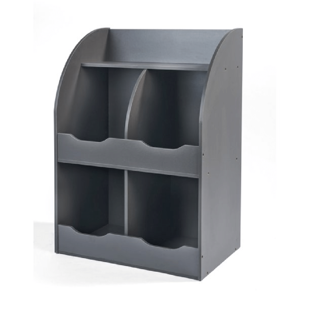 Badger Basket Kid-s Four Bin Toy Storage Cubby with Bookshelf - Charcoal