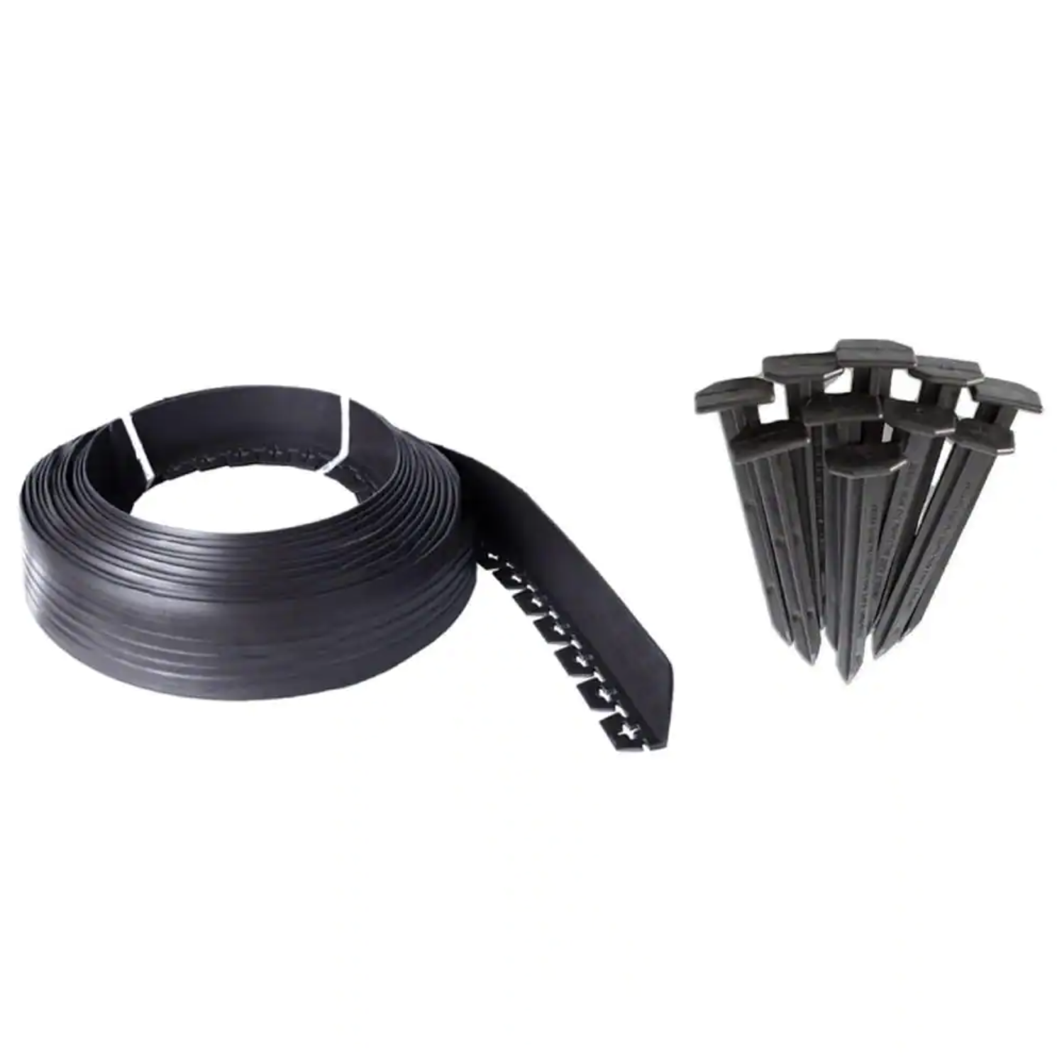 Valley View Industries 60 ft. L x 2 in. W x 3 in. H Black Tall Resin Innovative Edge No Dig Edging with 9 in. Poly Stakes (30-Quantity)