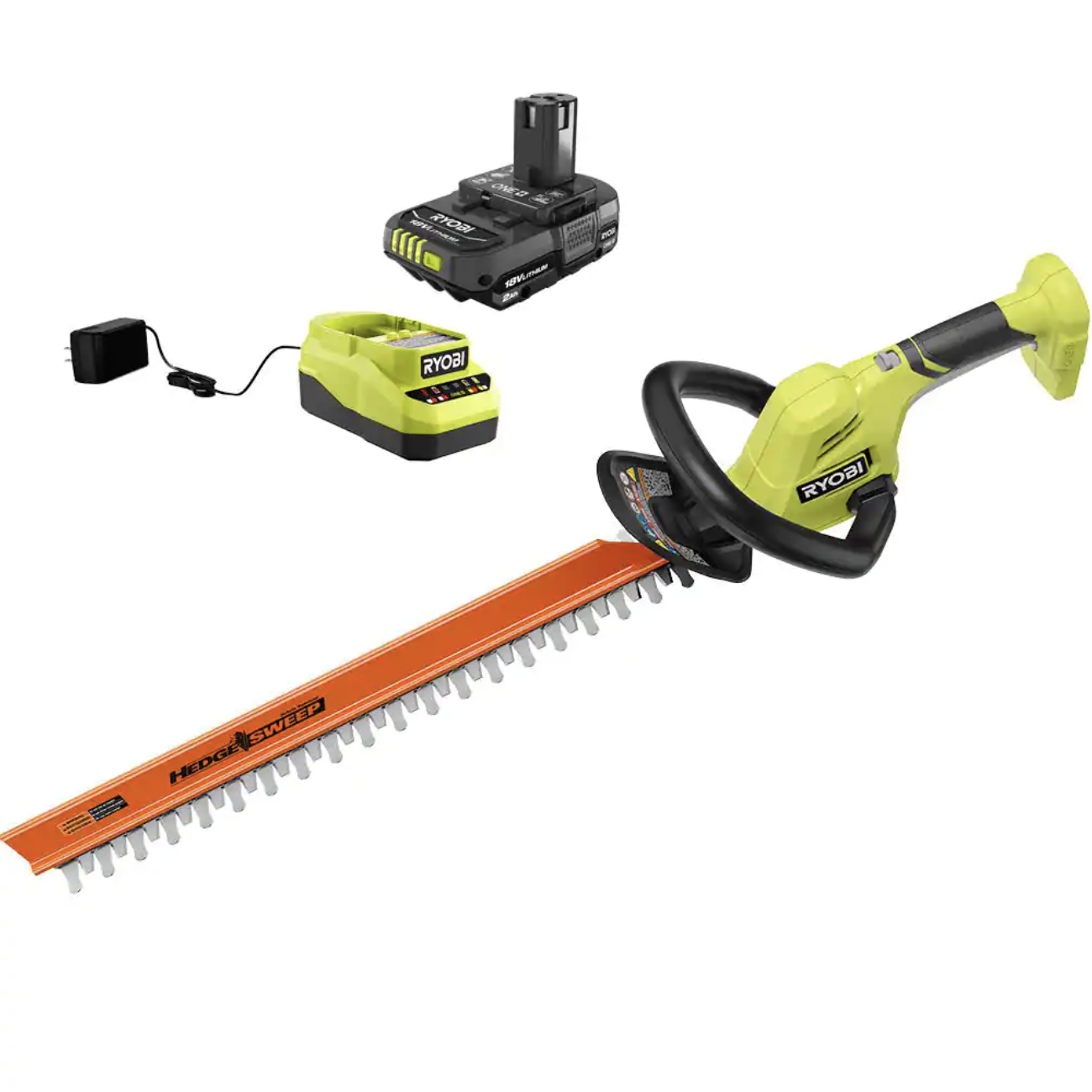 Ryobi One+ 18V 22 in. Lithium-Ion Cordless Hedge Trimmer with 2.0 Ah Battery and Charger