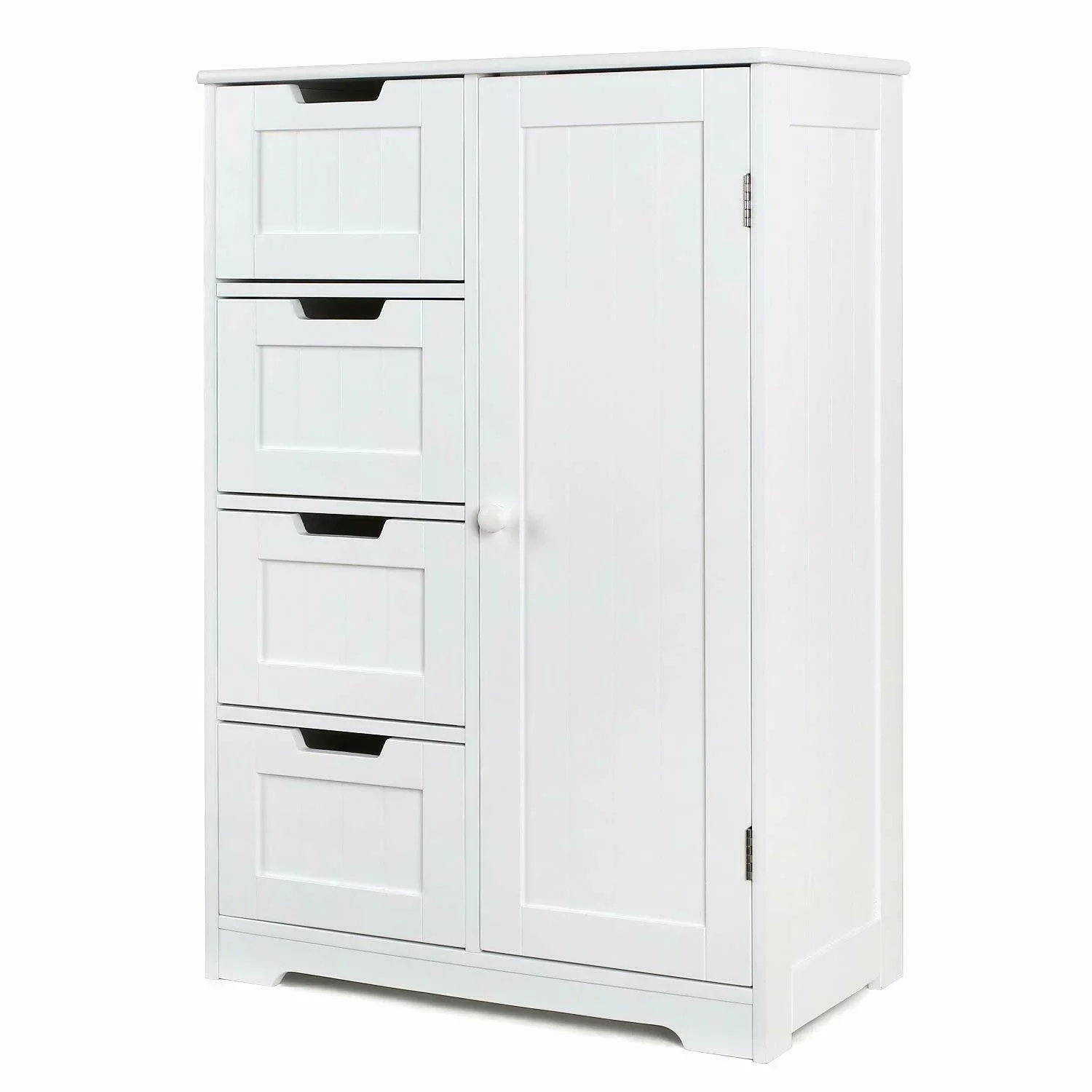 Homfa 4 Drawer Storage Cabinet. Wooden Cupboard Linen Bathroom Cabinet. White Finish