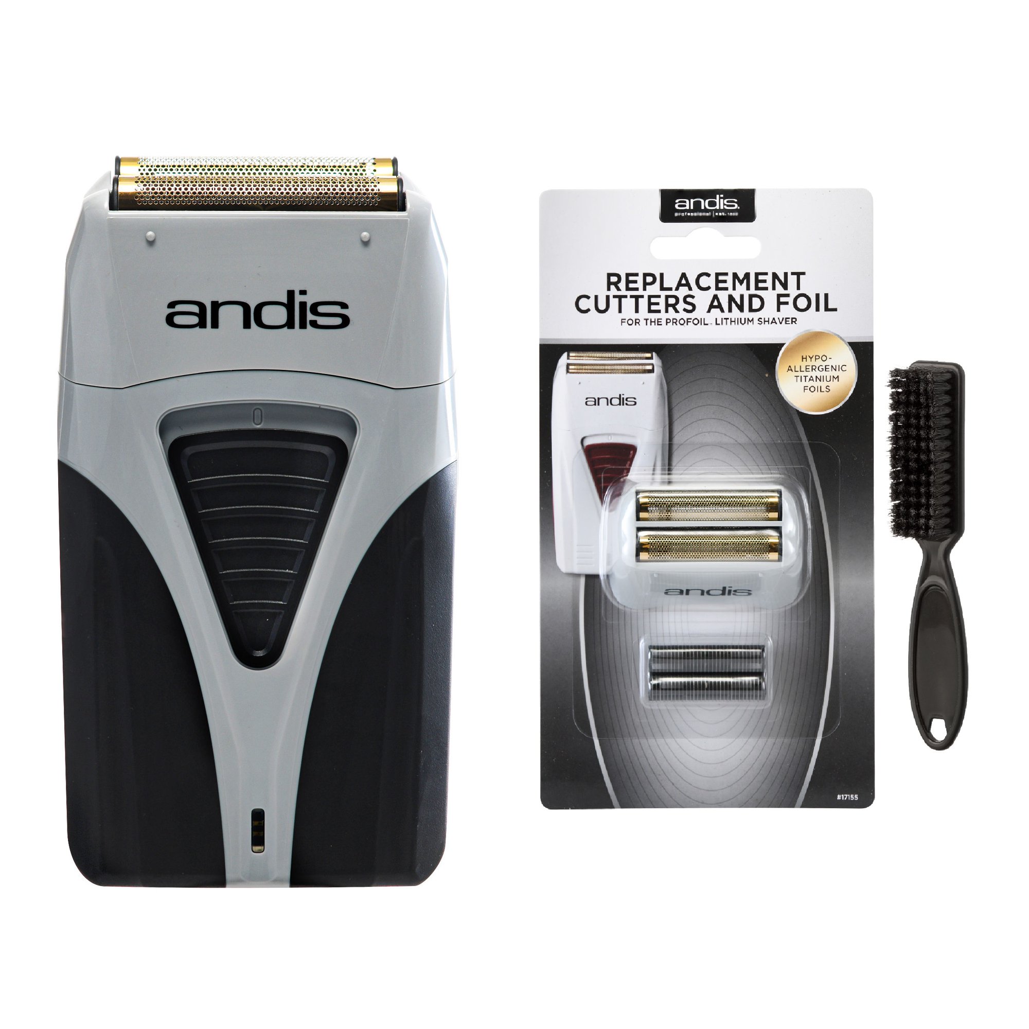 Andis 17200 ProFoil Lithium Plus Titanium Foil Shaver with Bonus Replacement Foil Assembly and Inner Cutters and a BeauWis Blade Brush