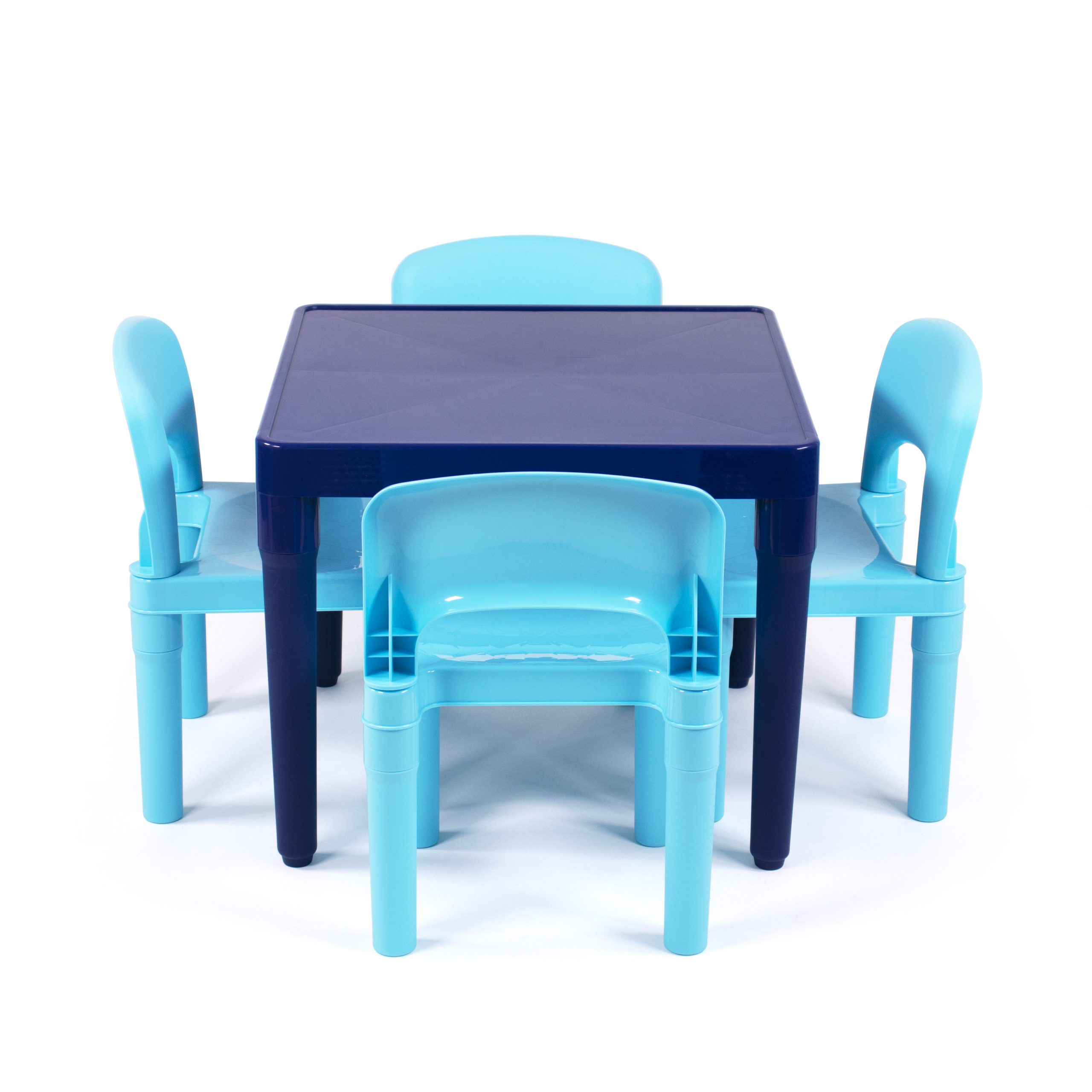 Humble Crew Jordans Kids Lightweight Plastic Table and 4 Chairs Set. Square. Multi-Blue