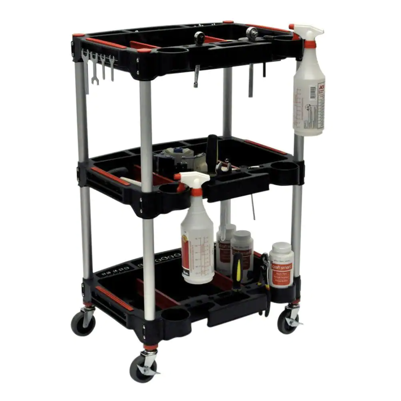 Luxor 22.75 in. W x 18 in. D x 32 in. H Multipurpose Utility Cart. Black/Red