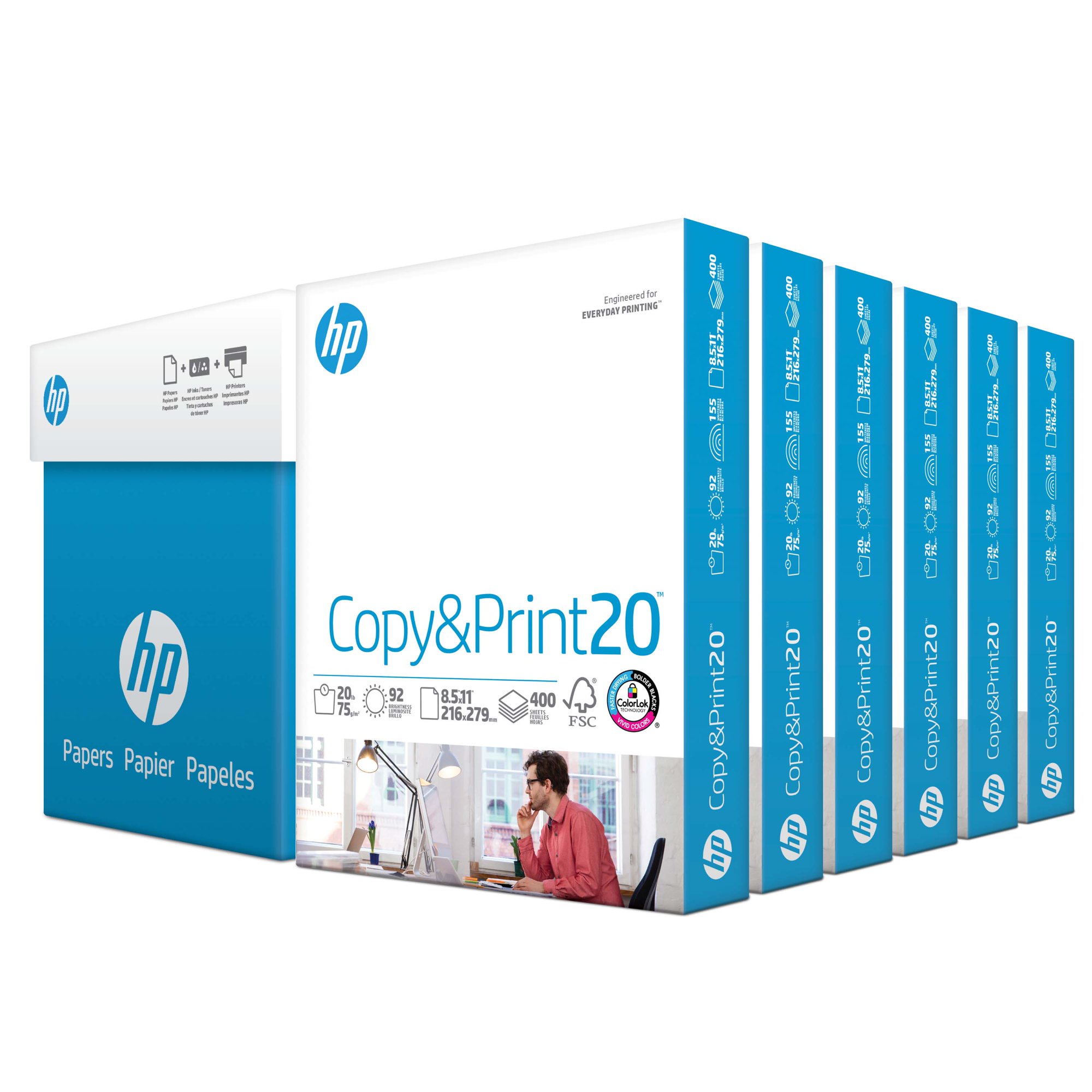 HP Printer Paper - Copy and Print. 20 lb.. 8.5″ x 11″. 2.400 Sheets. 6 Pack