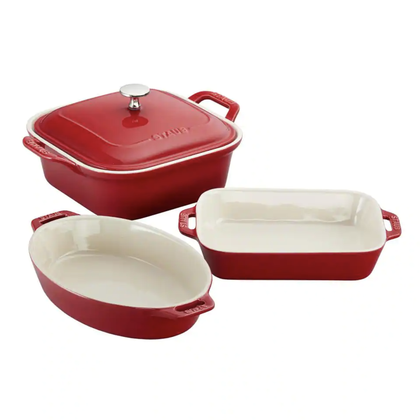 Staub 4-Piece Ceramic Casserole Dish Set in Cherry Red