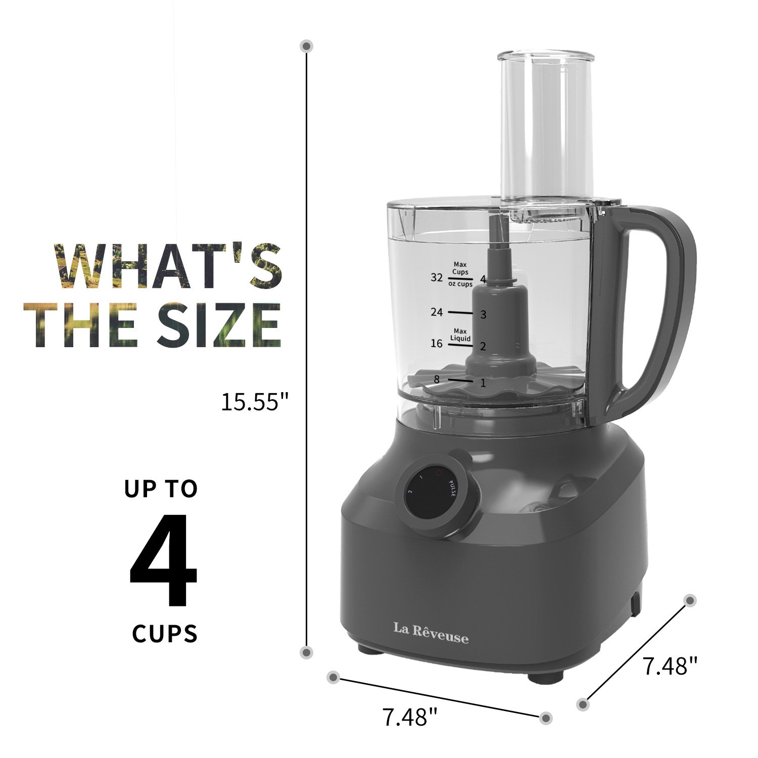 La Reveuse 4-Cup Food Processor Vegetable Chopper. 400 Watts