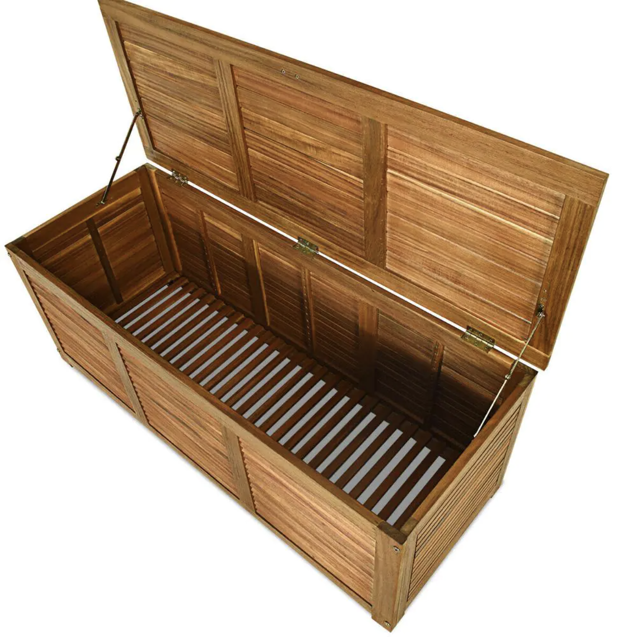 Costway 47 Gal. Deck Storage Acacia Wood Organization Toys Cushions Tools Deck Box
