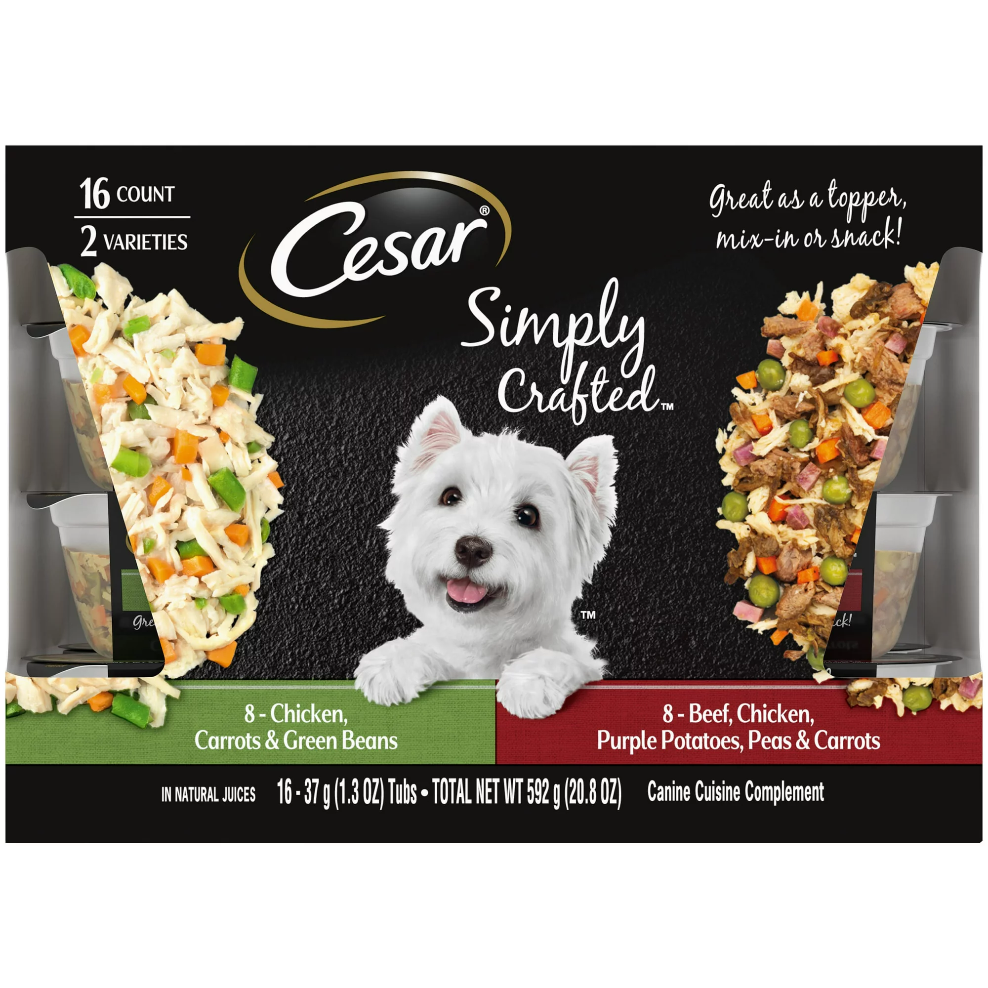 Cesar Simply Crafted Chicken & Beef Wet Dog Food Toppers Variety Pack. (16 Pack) 1.3 Oz. Tubs