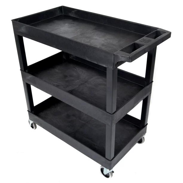 Luxor EC111-B 32″ x 18″ 3 Tub Shelf Utility Cart. Black