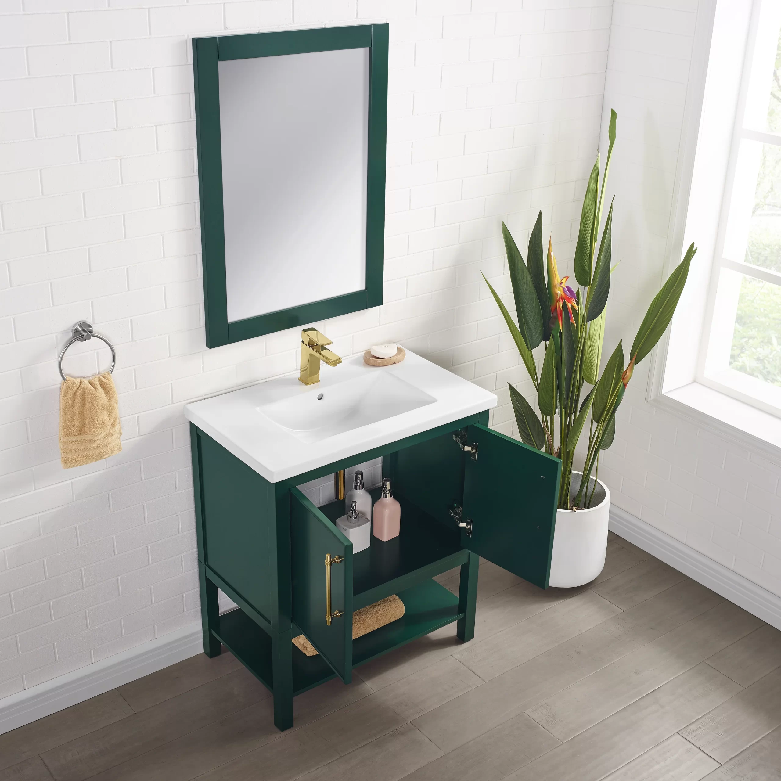 Sand & Stable Jewell 29.84” Free-standing Single Bathroom Vanity. Forest Green