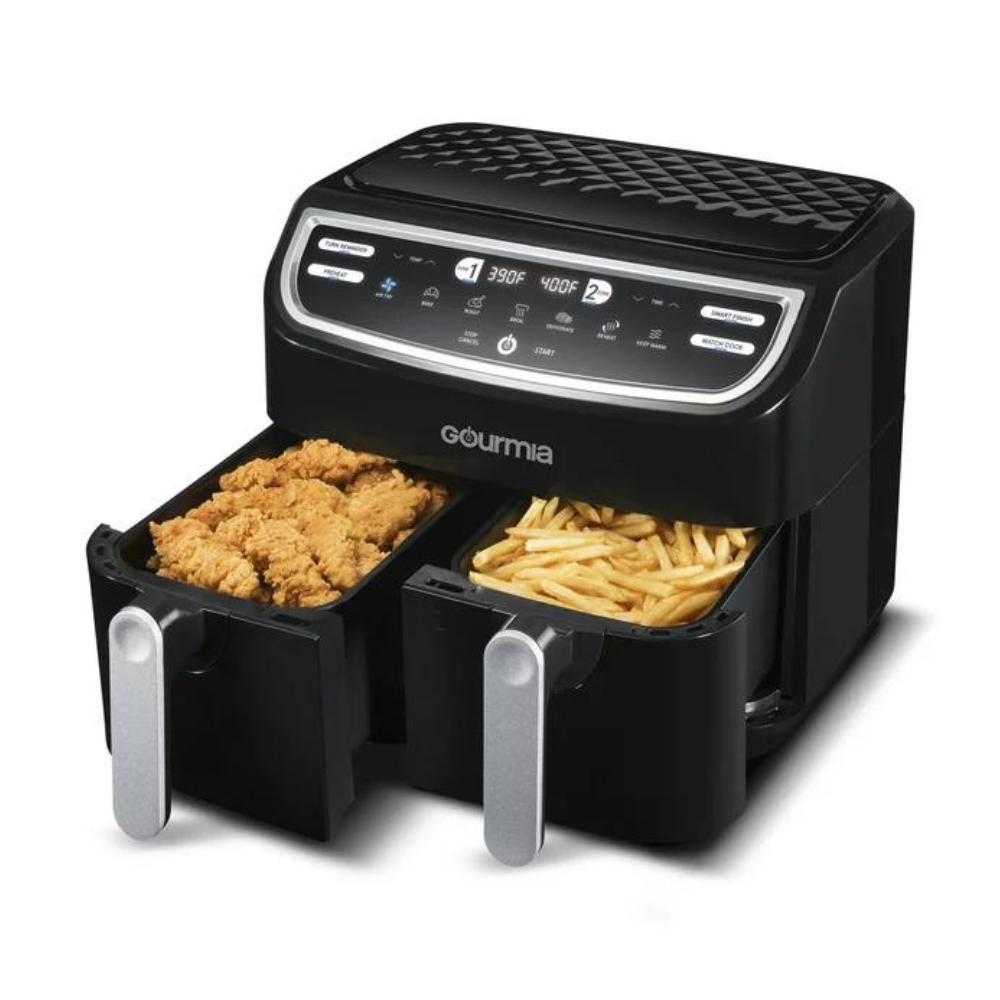 Gourmia 9 Qt 7-in-1 Dual Basket Digital Air Fryer With Smart Finish And Guided Cooking