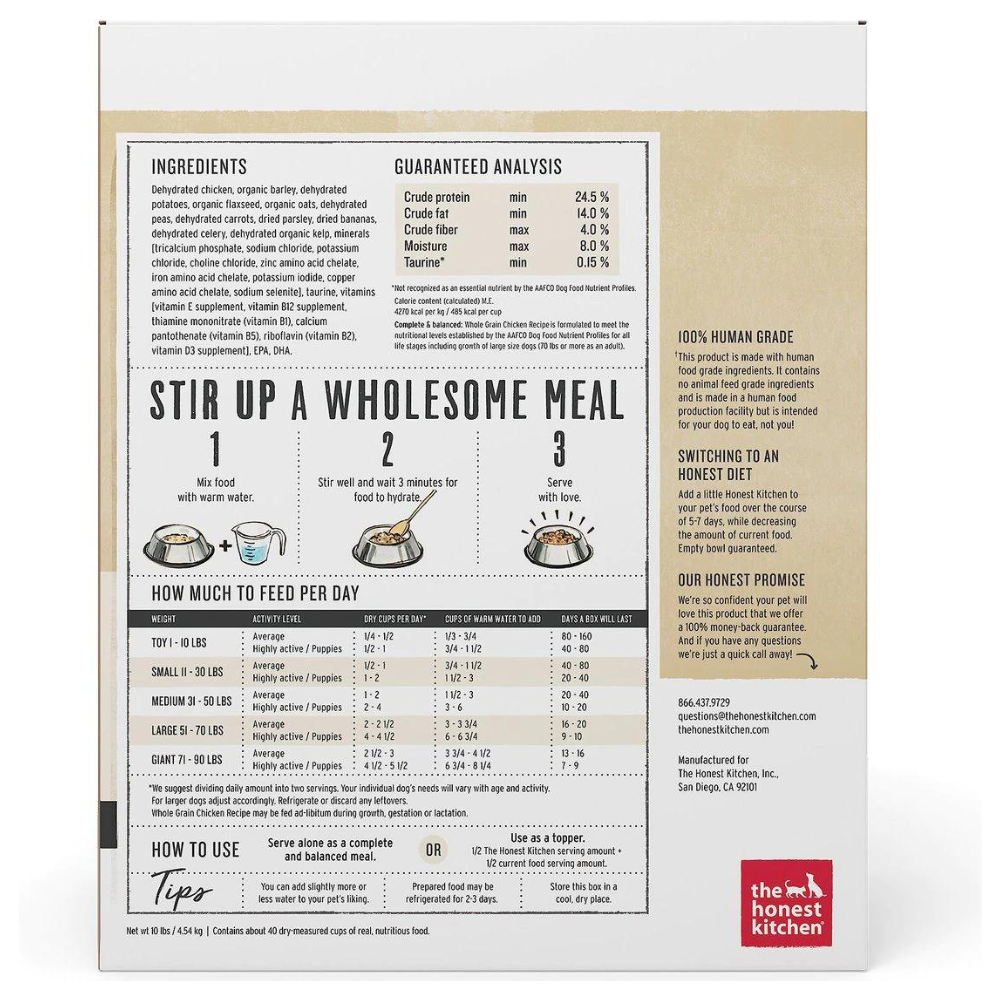 The Honest Kitchen Whole Grain Chicken Recipe Dehydrated Dog Food