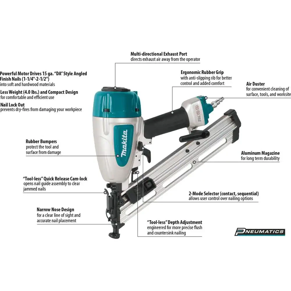 Makita Pneumatic 15-Gauge. 2-1/2 in. Angled Finish Nailer