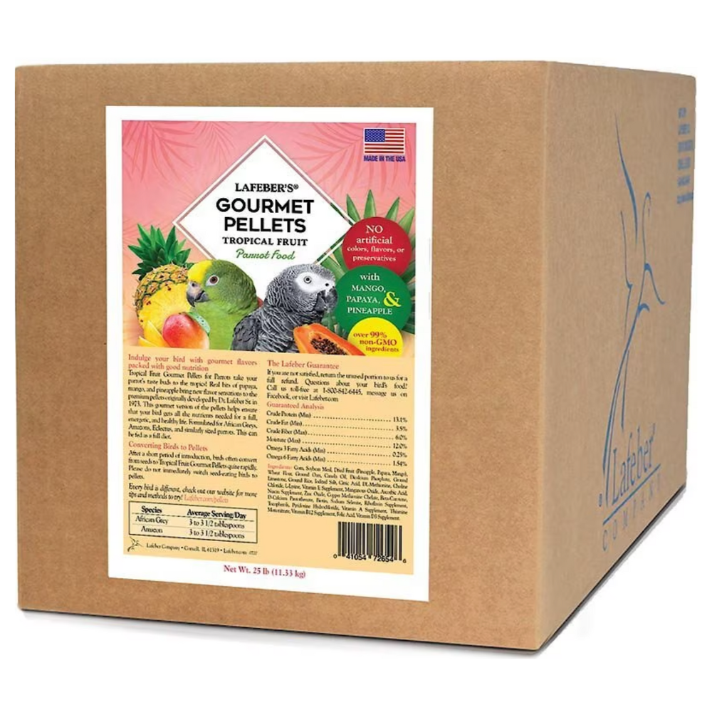 Lafeber Tropical Fruit Gourmet Pellets Parrot Bird Food. 25-lb box