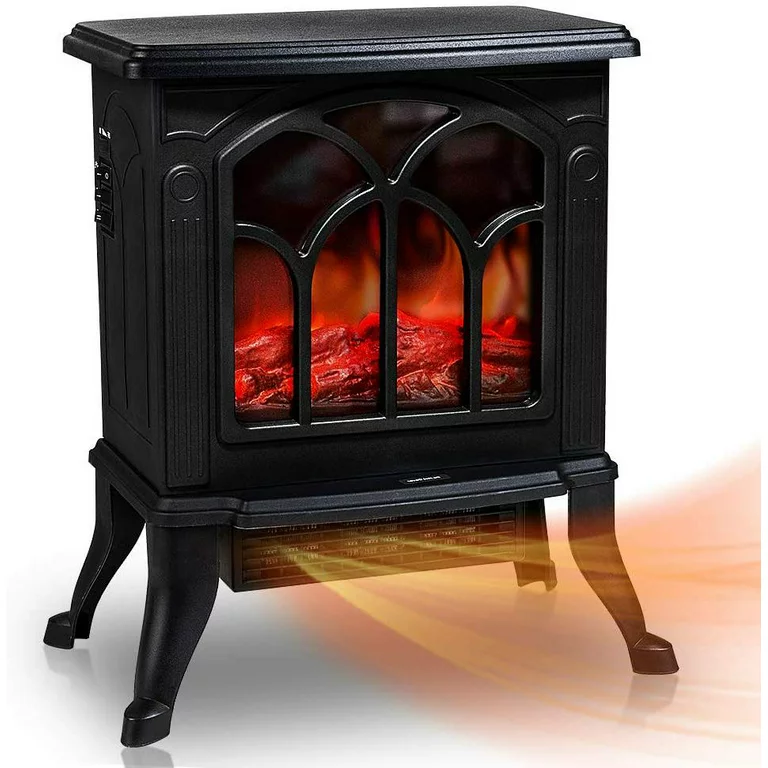 Sugift Electric Fireplace-Indoor Freestanding Space Heater with Faux Log and Flame Effect. Black