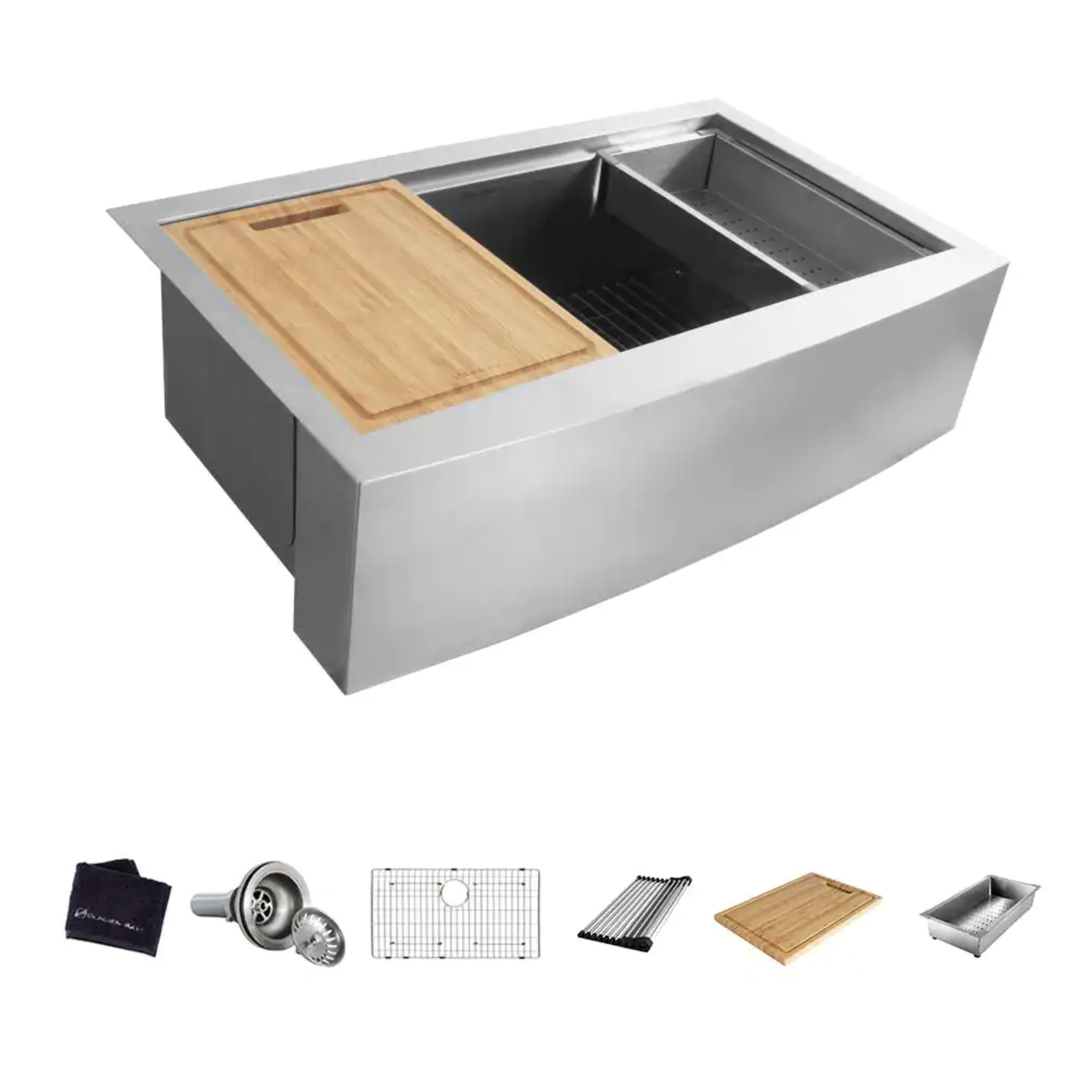 Glacier Bay 4311F Zero Radius Farmhouse Apron-Front 18G Stainless Steel 30 in. Single Bowl Workstation Kitchen Sink with Accessories