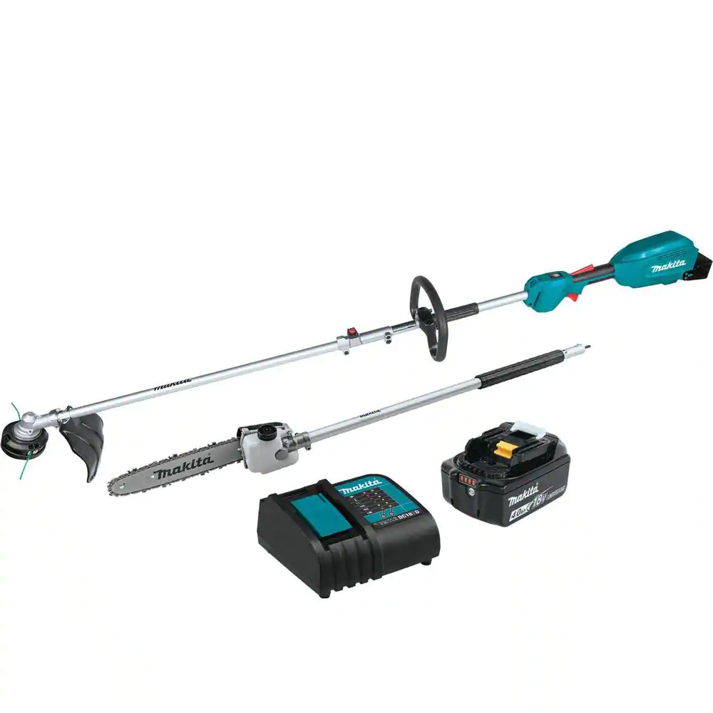 Makita 18V LXT Lithium-Ion Brushless Cordless Couple Shaft Power Head Kit w/String Trimmer & 10 in. Pole Saw Attachments 4.0Ah
