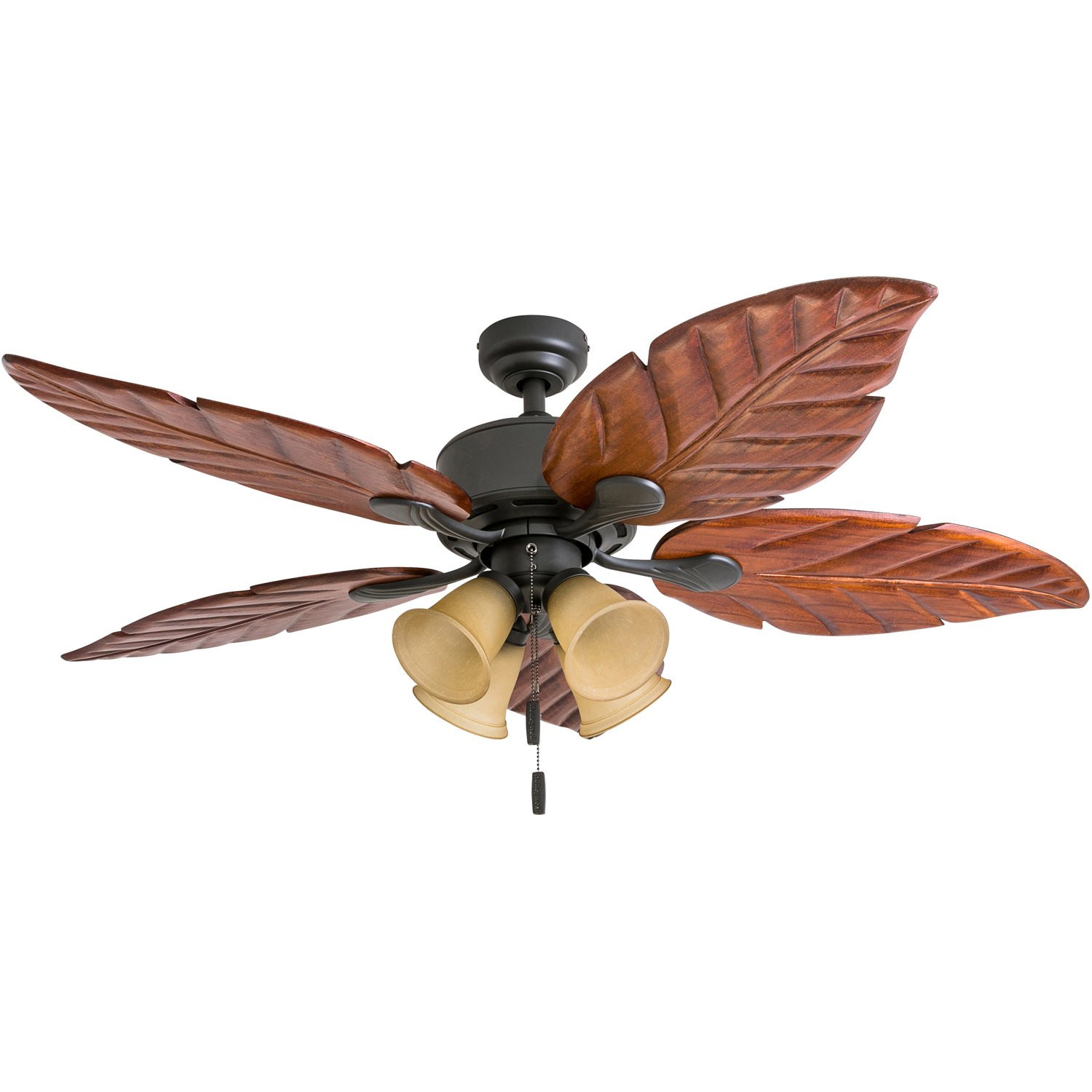 Honeywell Royal Palm 52-Inch Bronze Tropical LED Ceiling Fan with Light. Hand Carved Blades