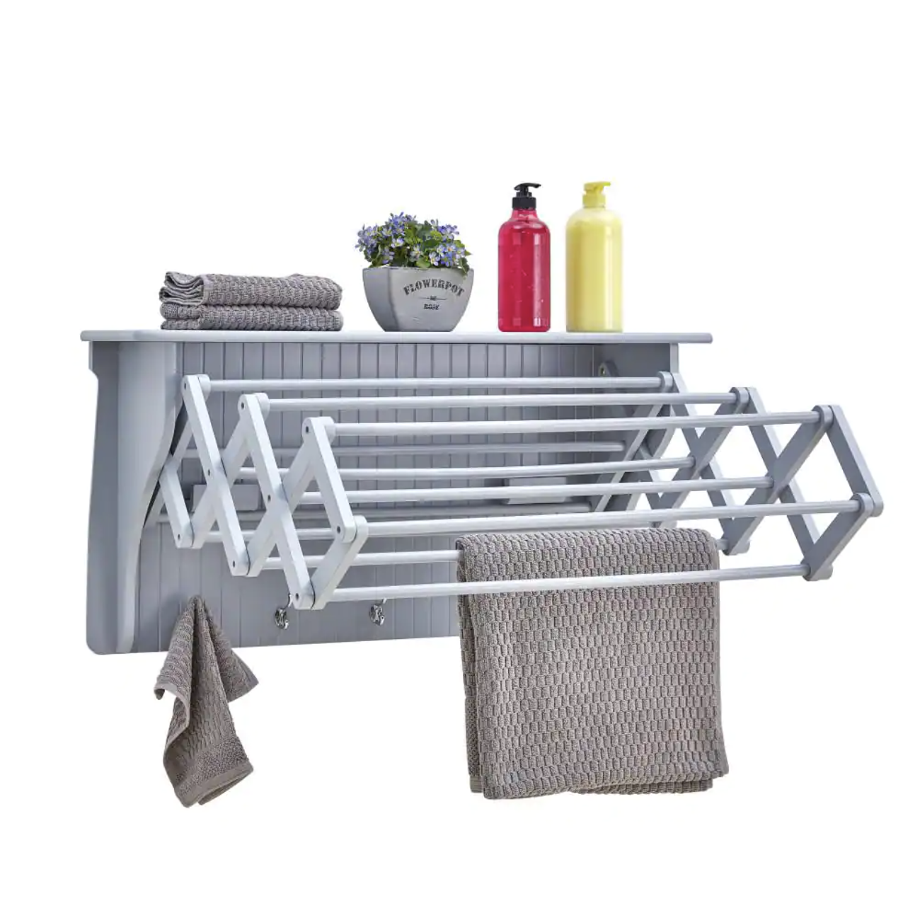 Danya B 36 in. Light Grey Wall Retractable Accordion Drying Rack