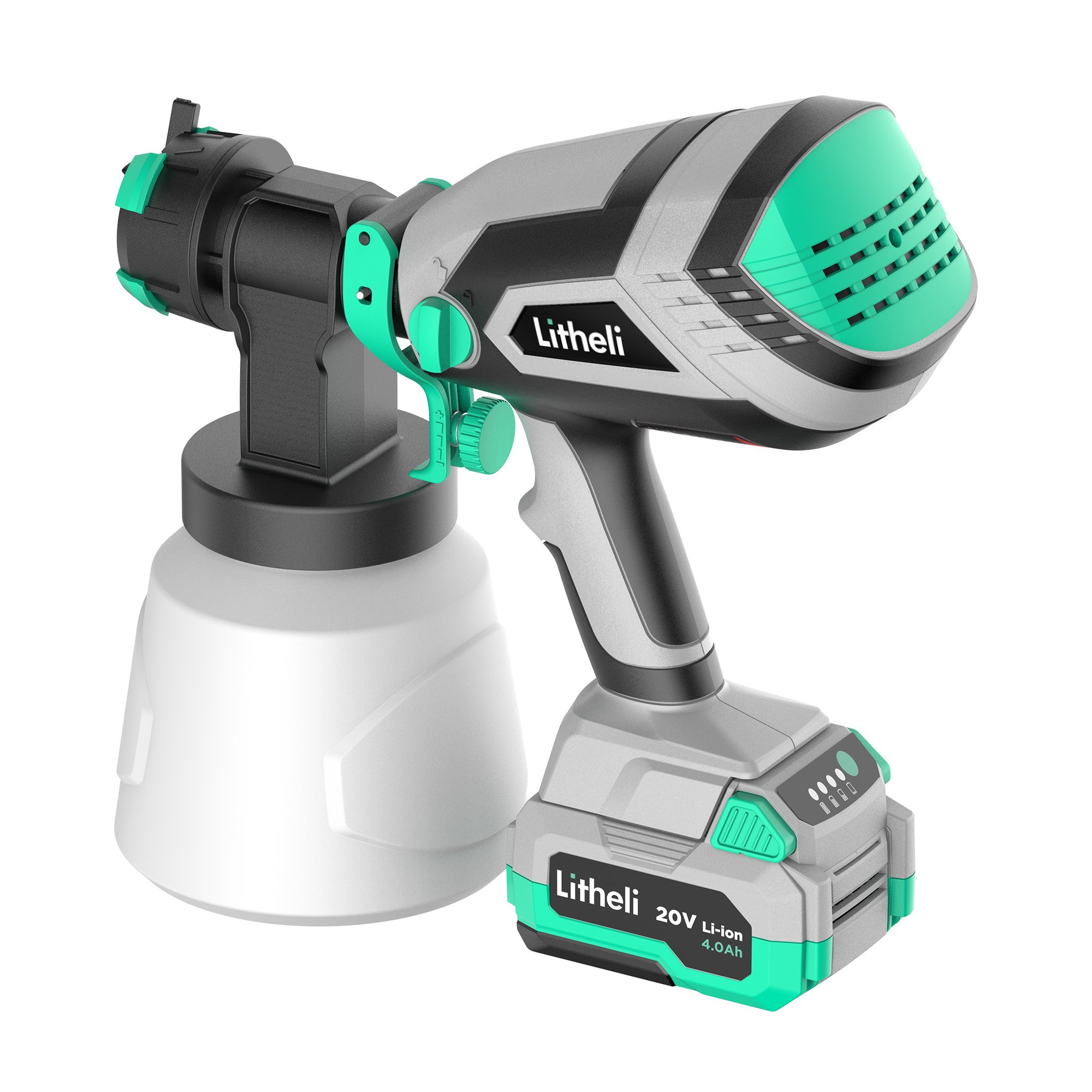 Litheli 20V Cordless Paint Sprayer. HVLP Electric Spray Gun. 3 Spray Patterns 3 Nozzles. with 4.0 Ah Battery & Charger
