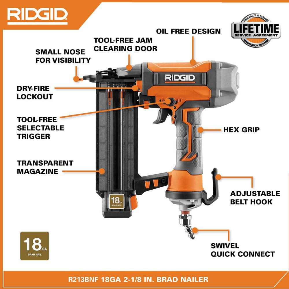 Ridgid 6 Gal. Portable Electric Pancake Air Compressor w/ 18GA Brad Nailer. 16GA Straight Finish Nailer. & 18GA Finish Stapler