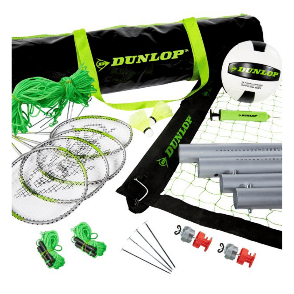Dunlop Volleyball & Badminton Combo Set. Lawn Game. Green/Black