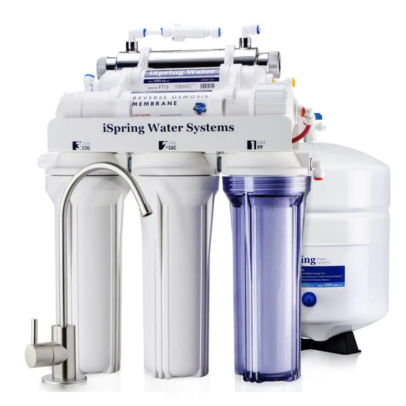 iSpring RCC7U 6-Stage with UV Water Filter 75GPD Under Sink Reverse Osmosis Drinking Water Filtration System