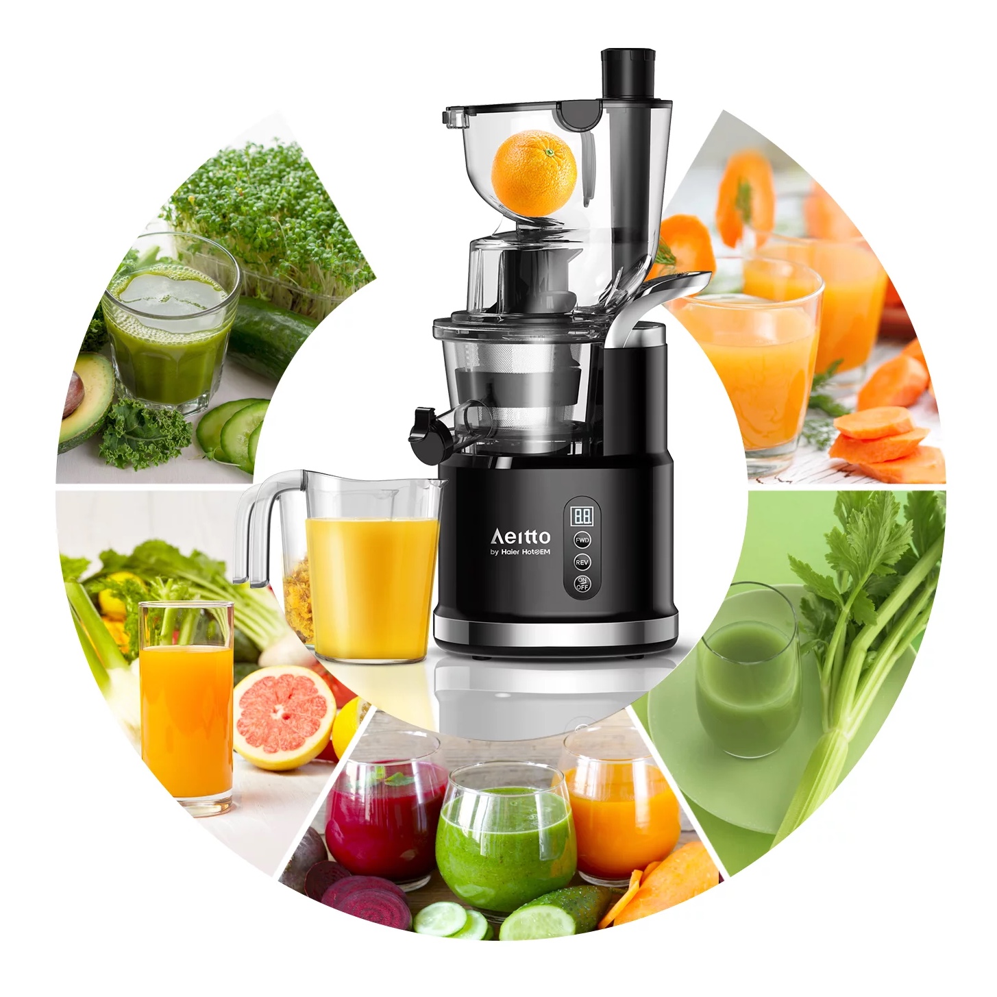 Aeitto HSJ8824 Slow Masticating Juicer Machine. Wide-Mouthed 3.2-in Chute Cold Press Juicer