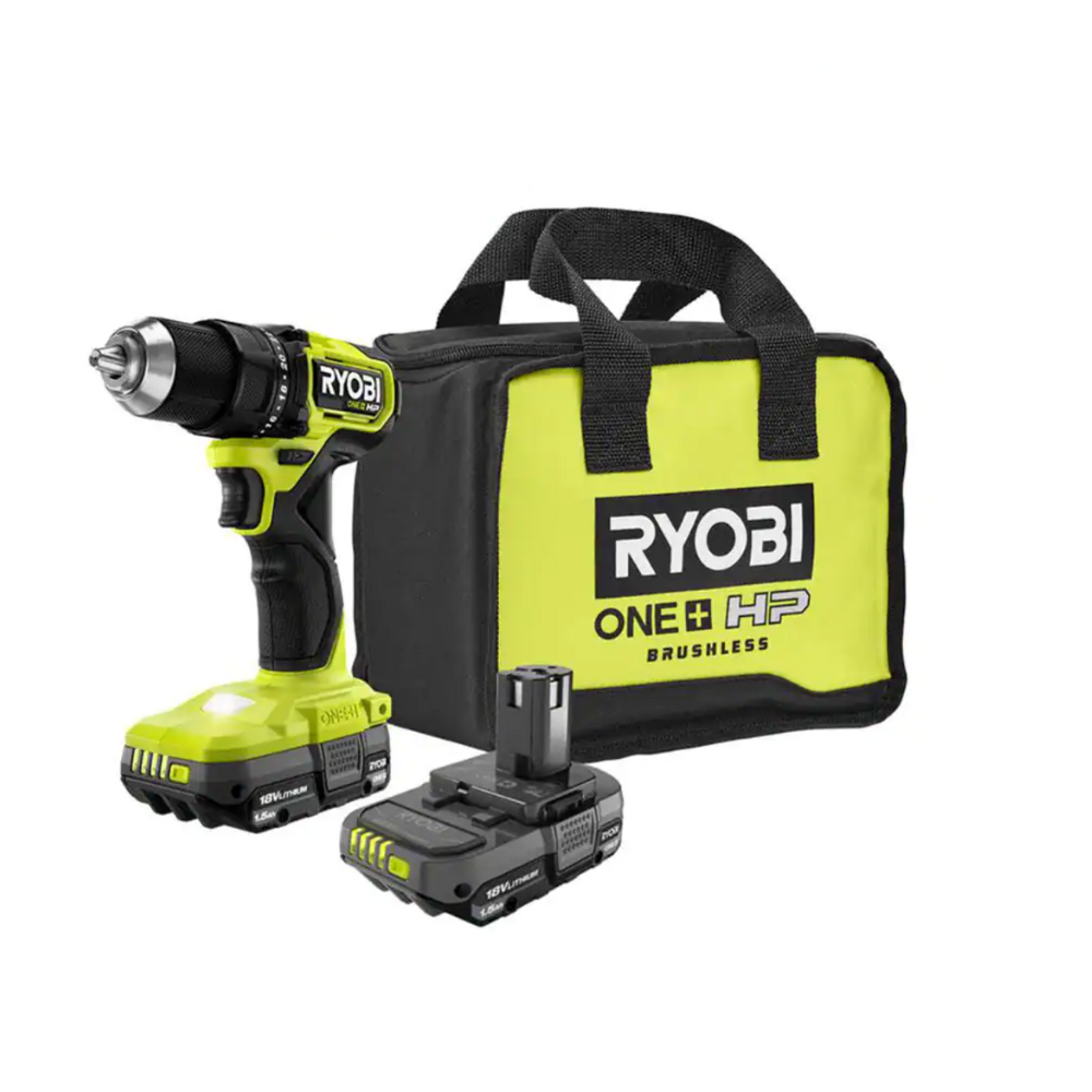 Ryobi One+ HP 18V Brushless Cordless Compact 1/2 in. Drill/Driver Kit with (2) 1.5 Ah Batteries. Charger and Bag