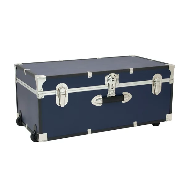 Seward Trunks Explorer 30″ Trunk with Wheels. Wood Storage Trunk for Adults. Navy Blue