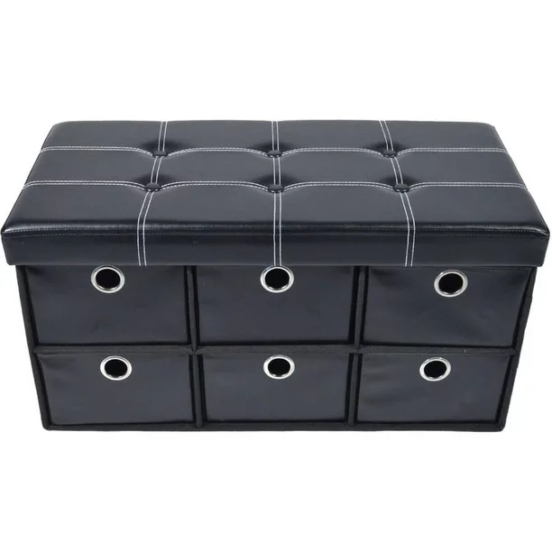 Achim 6 Drawer Storage Ottoman. Black Faux Leather. 30″ x 15″ x 15″