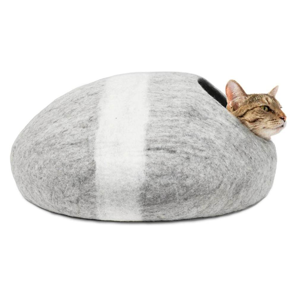 Mau Lifestyle Horizon Wool Felt Cave Cat Bed. Light Gray