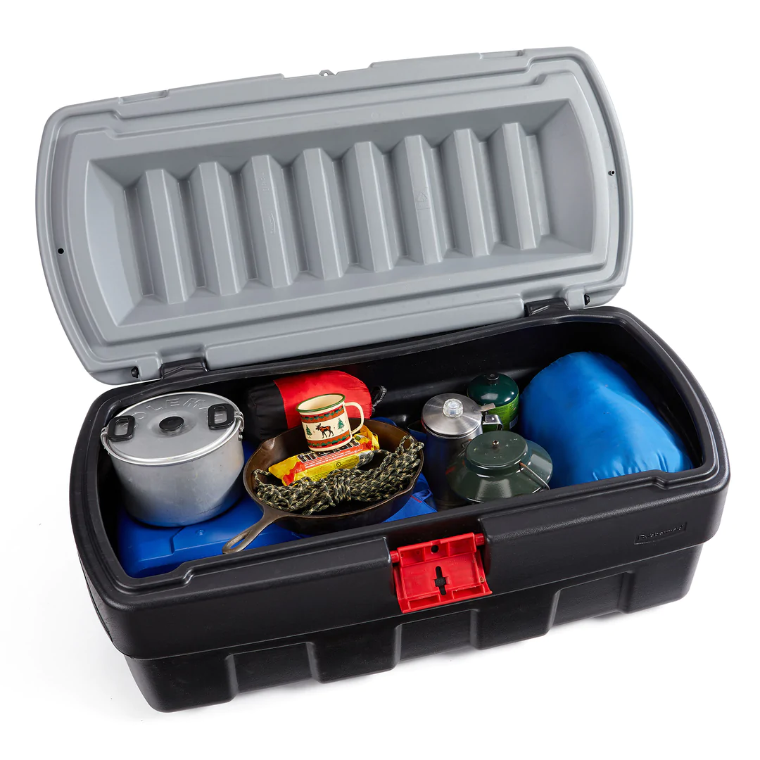 Rubbermaid 48 Gallon Black Action Packer Lockable Latch Storage Box Tote. Single