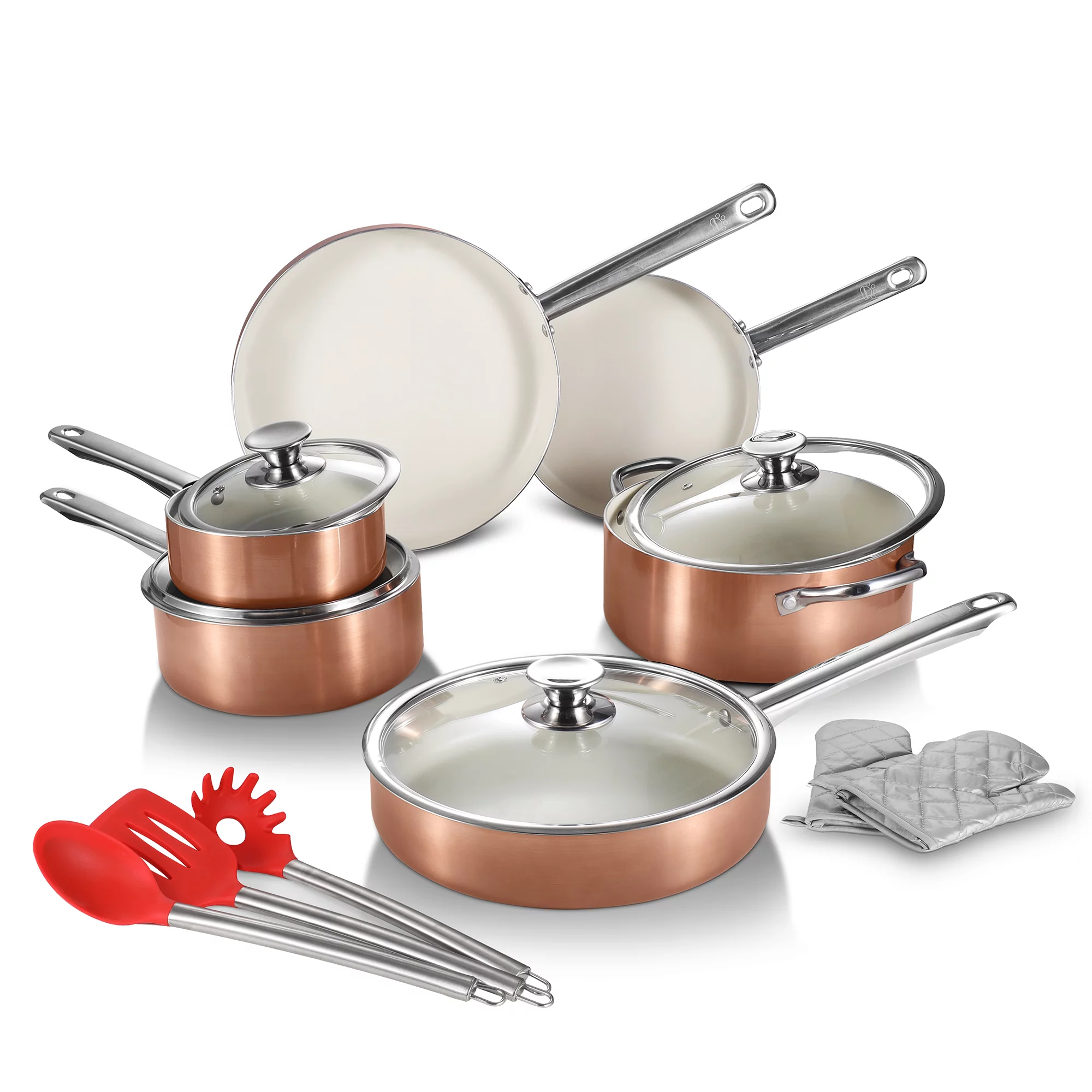 Kutime 13-Piece Non-stick Ceramic Cookware Set with Stainless Steel Handles