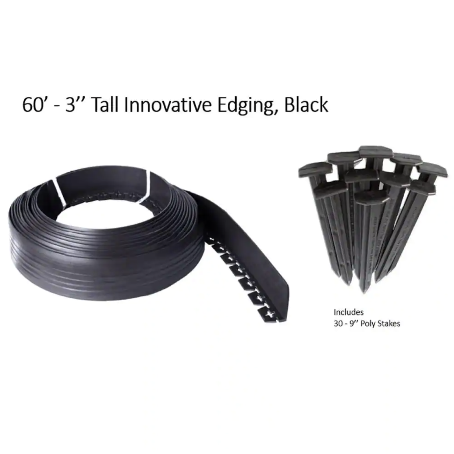 Valley View Industries 60 ft. L x 2 in. W x 3 in. H Black Tall Resin Innovative Edge No Dig Edging with 9 in. Poly Stakes (30-Quantity)